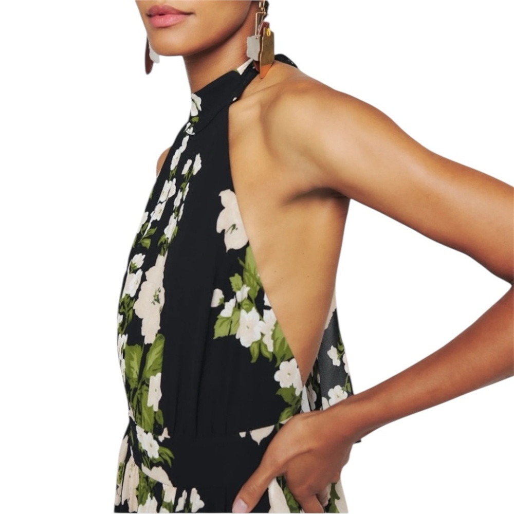 Reformation Andee Floral Halter Maxi Dress in Raven Open Back Slit Size 2 NWT - Picture 13 of 15